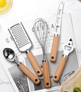Stainless Steel 9-Piece Kitchen Tools <b>Set</b> Wooden Handle <b>Microwave</b> Oven Safe Cheese Knife Egg Beater for Home Kitchen Use - Product Image 4