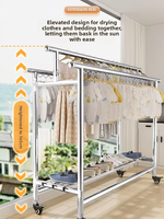Séchoir à linge extérieur sur pied en acier inoxydable, extra-épais, avec roues robustes, pliable et télescopique pour magasins de vêtements