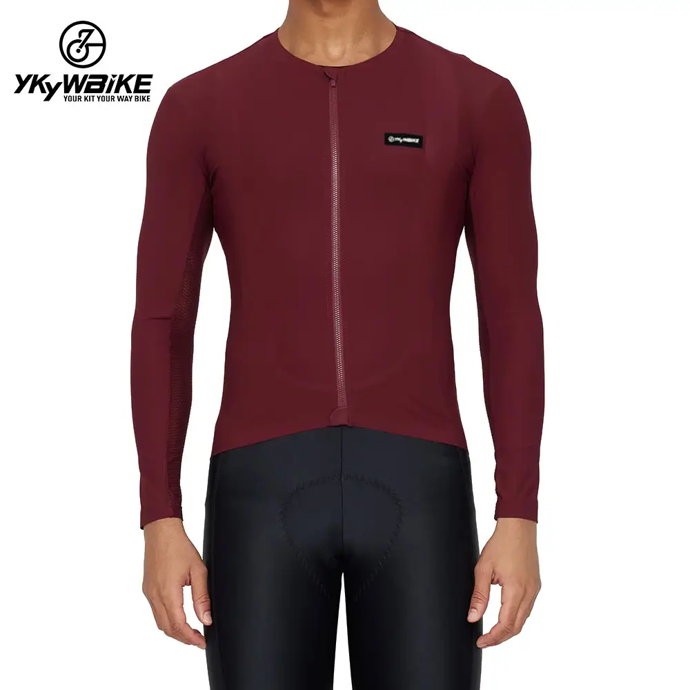 YKYWBIKE Seamless Process Top Quality YKK zipper New Coldback Fabric UPF 50+ Asian Size Long Sleeve Cycling Jersey