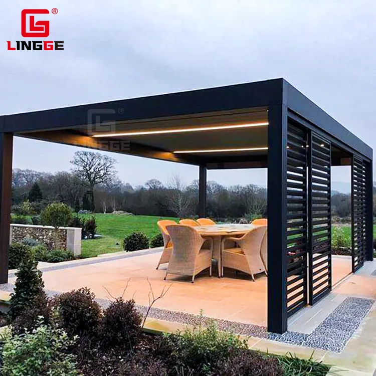 Su geçirmez panjur çatı sistemi kitleri açık Gazebo bahçe biyoklimatik alüminyum Pergola