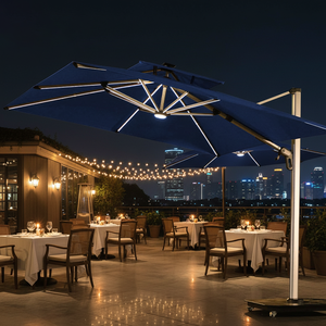 Premium Modern All Aluminum Cantilever Garden Patio Umbrella with Solar <b>Light</b> for Dining Cafe Umbrellas - Product Image 1