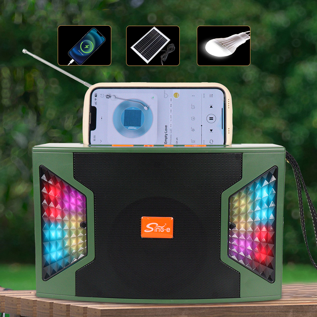 Zqs826 High Quality Outdoor for Bluetooth Solar Speaker Rechargeable with TF Card & FM RGB LED Lighting for Home Theatre