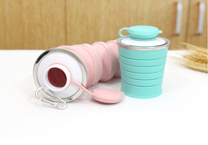 Bouteilles de voyage pliables en plastique sans BPA, de qualité alimentaire, avec logo personnalisé, gobelet pliable en silicone, bouteille de camping pliable avec couvercles - Product Image 4