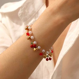 Fruit Series Pearl Chain Gold Plated Strawberry Cherry Watermelon Pendant Bracelet Women's Jewelry Gift - Product Image 3