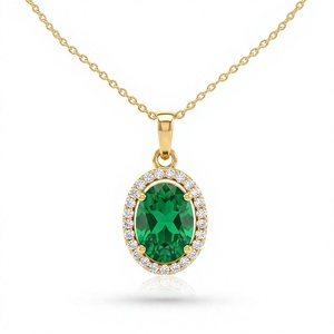 Oval <b>Emerald</b> Shape <b>Pendant</b> Necklace with Diamonds Everyday Wear Natural and Lab Grown Diamonds - Product Image 2