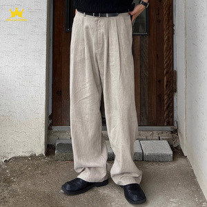 <span class=keywords><strong>Pantaloni</strong></span> Casual in <span class=keywords><strong>lino</strong></span> da uomo-<span class=keywords><strong>pantaloni</strong></span> eleganti e larghi a pieghe doppie in misto cotone-<span class=keywords><strong>lino</strong></span> - Product Image 4