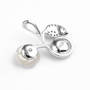Ssp119 produção de pingentes de pérolas, concha branca, folha de flor, prata esterlina 925, montagem pingente de charme diy - Product Image 2