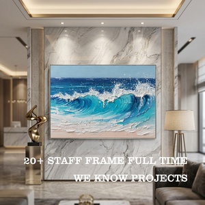 <span class=keywords><strong>Peinture</strong></span> à l'huile abstraite originale faite à la main, moderne, grande taille, bleu et blanc, vagues de l'océan, paysage marin texturé 3D, art mural d'intérieur - Product Image 1
