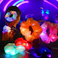 Élastiques à cheveux lumineux en satin, vibrants et clignotants, pour fêtes, raves et festivals