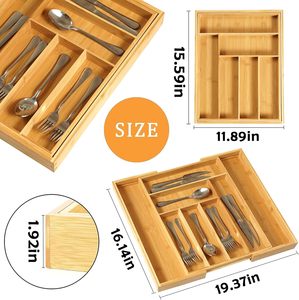 Room Expandable Rectangle Bamboo <b>Drawer</b> <b>Organizer</b> for <b>Kitchen</b> Utensils Cutlery Tableware-Multifunction Silverware Holders Trays - Product Image 2