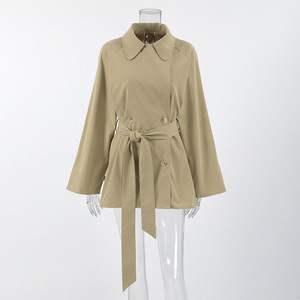 Trench-coat mi-long pour femme, couleur kaki, avec cordon de serrage, manches longues, automne, tendance - Product Image 6