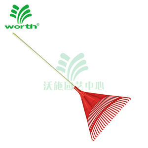 PP tête rouge en bois droit à long manche 24 dents en plastique râteau à feuilles outils de pelouse de jardin - Product Image 5