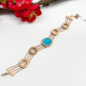 กำไลโลหะทรงกลมสีเทอร์ควอยซ์18K สีทองสำหรับผู้หญิงทำจากเหล็กไทเทเนียมแบบคลาสสิกหรูหราและมีสไตล์ - Product Image 1