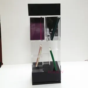 Rotating Base Clear and Black Plastic Book Stand Notebook Display Cabinet Acrylic Book Shelf