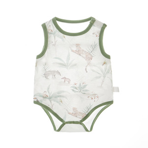 Ropa de bebé: <span class=keywords><strong>Pijama</strong></span> de algodón puro de una pieza para recién nacido, tipo tiras triangulares, con entrepierna abierta, fino para verano - Product Image 4