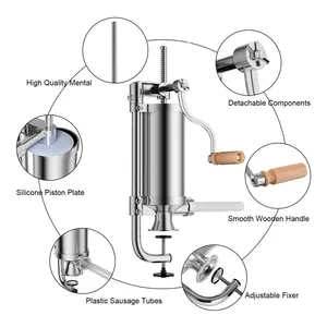 5 LBS Vertical Stainless Steel Commercial and Household Meat Stuffing Filling Manual Machine Sausage Stuffer