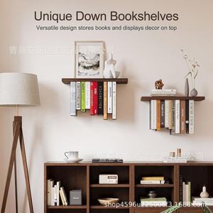 Wooden Floating Bookshelf 2 In 1 <b>Wall</b> <b>Mounted</b> <b>Shelf</b> With Dividers For Organizing Books Magazines Bedroom Desktop Storage - Product Image 4
