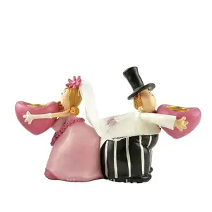 High Quality Polyresin Bride and Broom Wedding Figurines with Candle Holder