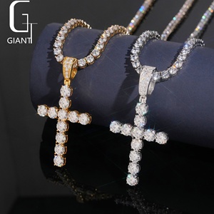 Gudang Stok Lokal AS Perhiasan Hip Hop Berlapis Emas S925 Sterling <span class=keywords><strong>Silver</strong></span> Liontin Salib Moissanite - Product Image 4