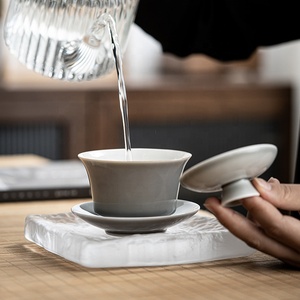 Grand bol à thé japonais en céramique Gaiwan, soupière glaçure gris glacé pour service à thé Kung Fu pour hôtels de fête, voyage, fabrication de thé de Noël - Product Image 3