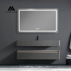 Meuble-lavabo de salle de bain de luxe sur pied Mars Villa Custom 200 cm à trois tiroirs avec finition <span class=keywords><strong>piano</strong></span> brillante et garniture dorée - Product Image 1