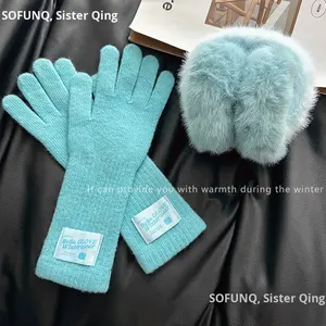 <span class=keywords><strong>Gants</strong></span> en tricot pour femme, bleu <span class=keywords><strong>Islande</strong></span>, en coton/spandex, tactiles, longueur poignet, pour la plage, chauds, coupe-vent, anti-froid - Product Image 4