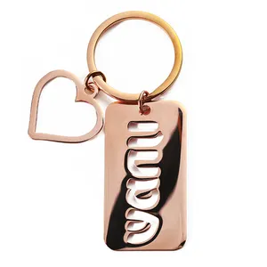 Custom Logo Blank Metal Die Cast Rose Gold Heart Shape Key Chain Stainless Steel Blank Engraving Keychain Keyring