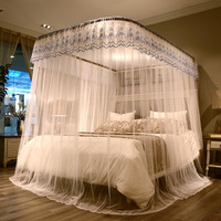 Moustiquaire en polyester rétractable à trois portes avec rail de guidage en U, style princesse, pour lit de 1,5m/1,8m/2,0m
