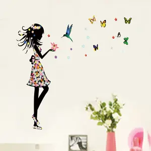 花仙子与翅膀墙贴蓝鸟和多彩蝴蝶墙贴花浪漫家居装饰的孩子的客厅