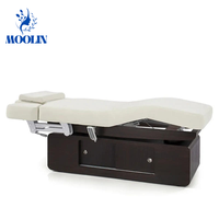 Table de soin électrique MOOLIN la plus récente à 4 moteurs, chauffante, avec dossier réglable en hauteur, pour traitement facial, spa et extensions de cils, avec armoire de rangement