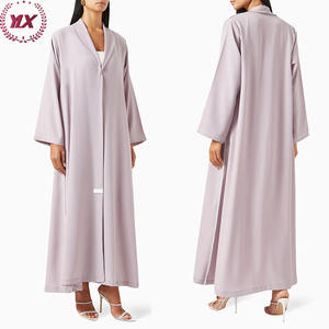 2023 vestidos modestos para mujer, adornado con perlas, crepé fluido, cuentas de perlas, cuello de solapa púrpura claro, Abaya, vestido musulmán para mujer - Product Image 1