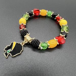 Accessoires de tenue de chemises chaudes pour femmes noires Bracelet de festival africain de couleur <span class=keywords><strong>Rasta</strong></span> Mois de l'histoire noire Bracelet de perles élastiques - Product Image 3