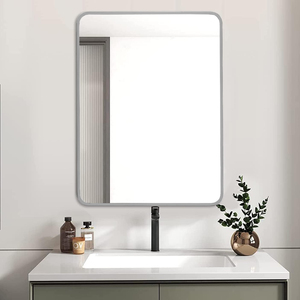 กระจกติดผนังทรงสี่เหลี่ยมกรอบโลหะสีเงิน ขนาด 24x32 นิ้ว สำหรับตกแต่งห้องน้ำหรือห้องนอน - Product Image 2