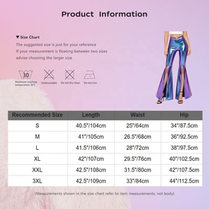 Womens Metallic Flare Pants High Waist V Notch Front Slit Bell Bottom <b>Disco</b> 70s Club Festival Party Holographic <b>Trousers</b> Custom - Product Image 6