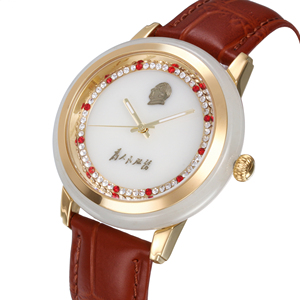 Ensemble de montres de luxe pour couple en jade naturel Hetian, bracelet en cuir beige avec diamants, mouvement à quartz japonais Miyota, montre-bracelet classique - Product Image 4
