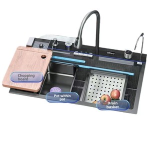 <span class=keywords><strong>Évier</strong></span> de <span class=keywords><strong>cuisine</strong></span> en acier inoxydable 304 avec robinet, motif baleine et poisson volant, <span class=keywords><strong>éclairage</strong></span> d'ambiance intégré, grand <span class=keywords><strong>évier</strong></span> simple - Product Image 5