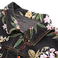 Fabricant de vestes en jean Y2K, veste courte boutonnée, impression personnalisée, veste en jean surdimensionnée à imprimé floral, veste trucker pour femmes, vente en gros
