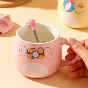Tazza in Ceramica a Forma di Gatto con Coperchio e Cucchiaio, <span class=keywords><strong>Design</strong></span> <span class=keywords><strong>Creativo</strong></span> Personalizzato per Ufficio e Casa, Ideale per Colazione - Product Image 2