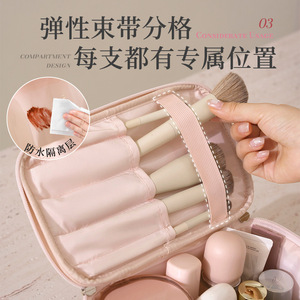 Large Capacity <b>Makeup</b> Bag Portable Cosmetic <b>Case</b> With Brush Compartment For Travel And Daily Use Pink Beige Black Rose Red Blue - Product Image 2