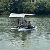 Catamaran gonflable, planche de SUP, bateau ponton de pêche et de croisière avec tente pare-soleil, usage commercial, 2 passagers, adultes, amis