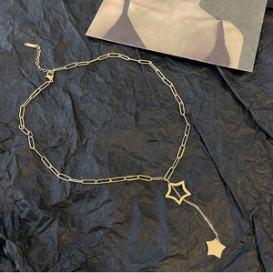 Korean Style Minimalist Hollow Star Tassel Pendant Stainless Steel Necklace Gold Clavicle Chain Fashion Jewelry - Product Image 4