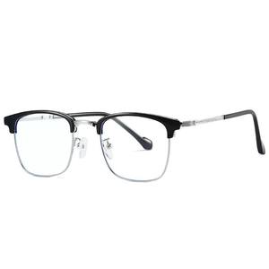 31153 Gafas de hombre con media montura cuadrada, lentes de PC, anti luz azul, estilo empresarial, diseño cuadrilátero - Product Image 1