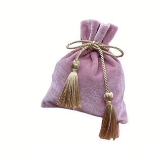 Pochette à bijoux en velours rose avec cordon de serrage à pompon, pochette de mariage, sac cadeau, trousse de maquillage - Product Image 1