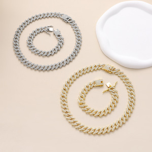 Necklace <b>Bracelet</b> - All Water <b>Crystals</b> - Cuban Chain - Strip Double Row - Buckle - Hip-hop DIY Accessory Tanjing Fashion - Product Image 3