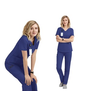 Classic European And American Style Scrub Suit Summer Short Sleeve Split Set Moisture Wicking Breathable Women Workwear Uniform - Product Image 5