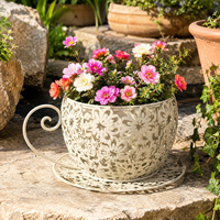 Jardinière en fer forgé en forme de tasse à café, pot de fleurs creux en métal, support décoratif pour plantes, pour patio, jardin, ornement extérieur
