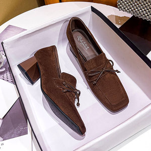 Scarpe con <span class=keywords><strong>Tacco</strong></span> Quadrato e Lacci, Nuova Collezione Autunno-Inverno 2025, Stile Britannico Retrò Marrone con <span class=keywords><strong>Tacco</strong></span> Spesso - Product Image 1