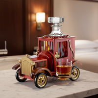 Decantador con Forma de Coche Clásico Vintage, Botella de Vidrio de Borosilicato de Alta Calidad para Almacenar Whisky y Vino, con Vasos a Juego