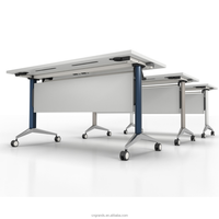 Bureau pliable en acier robuste et mobile avec roulettes verrouillables rouges et tablette rabattable pour salles de conférence, salles de formation, table de réunion