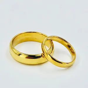BMZ แหวนแต่งงานทองเหลืองคุณภาพดี,แหวนคู่รักทองคำ18K เคลือบทองเรียบสุญญากาศหนักแหวนแต่งงาน PVD